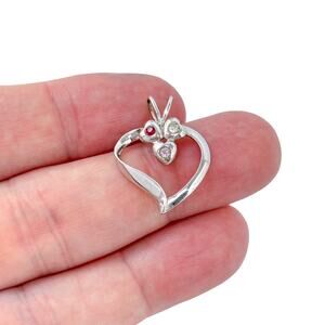 Vintage Sterling Silver 925 | Red White Pink Cubic Zirconia Heart Pendant